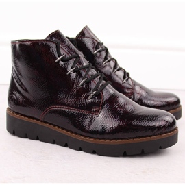 Stivaletti da donna in vernice bordeaux Rieker 44902-35 rosso 2