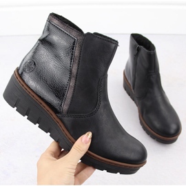 Comodi stivaletti da donna in vernice nera Rieker X9150-00 nero 1