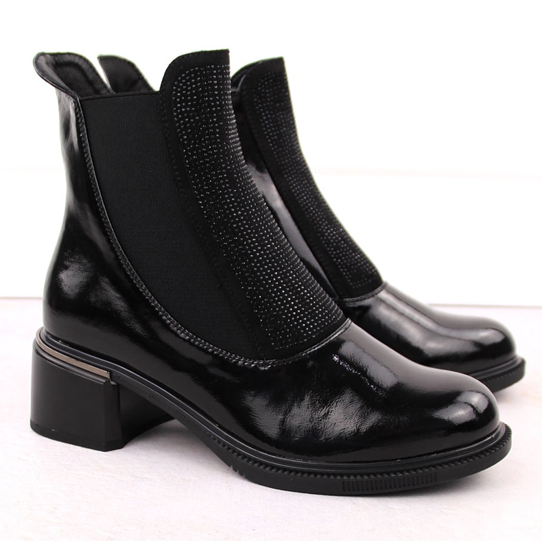 Stivaletti da donna Vinceza in vernice nera con zirconi nero 2