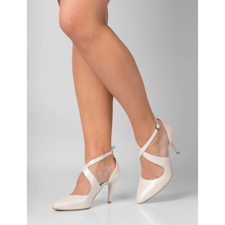 BUTDAM Xena scarpe con tacco da ballo a punta con cinturini beige 1