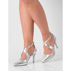 BUTDAM Scarpe con tacco da ballo Xena argentate con punta appuntita e cinturini argento 1