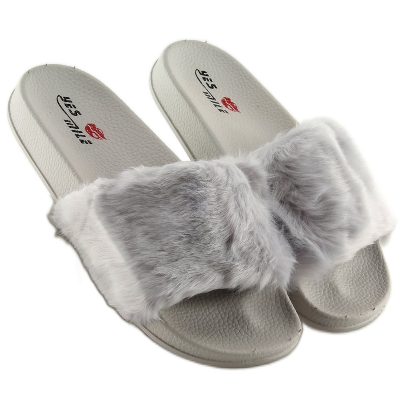 Ciabatte grigie con pelliccia zy383-007-3 grigio 2