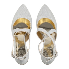 BUTDAM Scarpe da sposa tacco basso con cinturini Alba in glitter argento d'argento 1