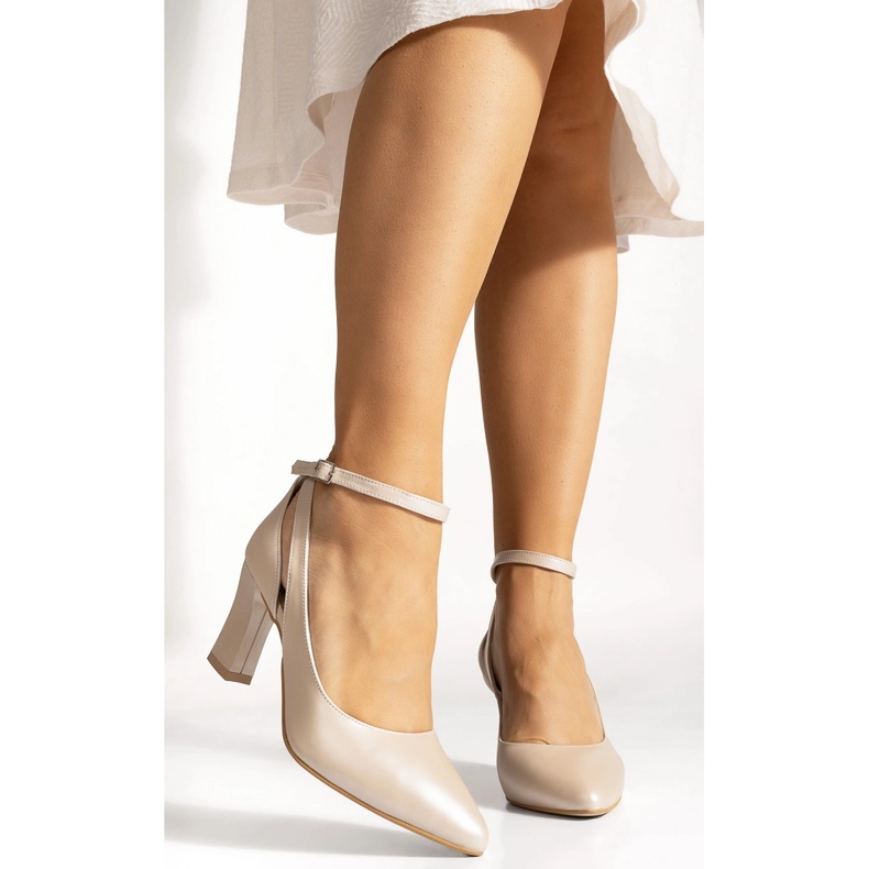 BUTDAM Décolleté in pelle con cinturino alla caviglia, stabili, Mila beige 1