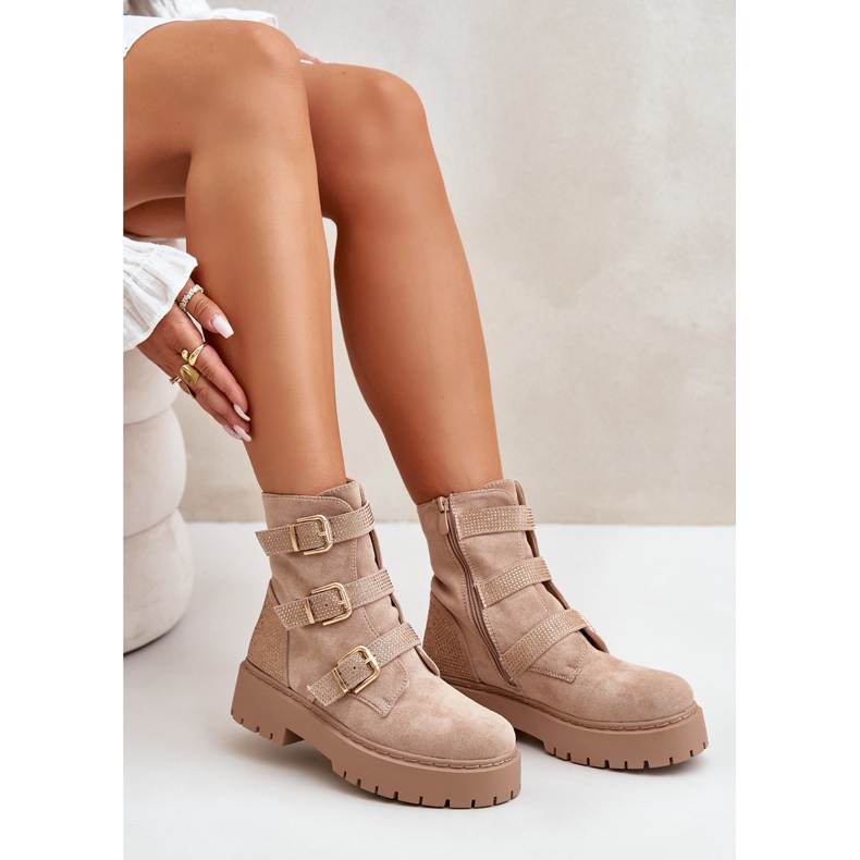 Stivali isolanti da donna beige con fibbie Tiaeliana 2