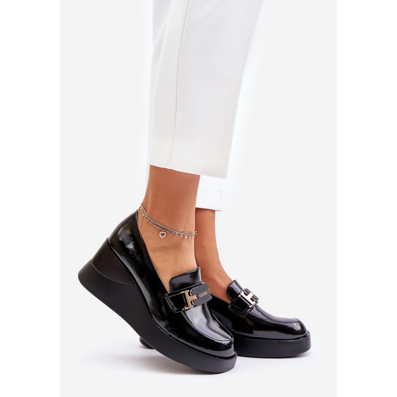Vinceza 58337 Mocassini con zeppa in vernice nera nero 1