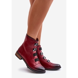 Jezzi Stivali da donna isolati Evalith bordeaux con cerniera rosso 1