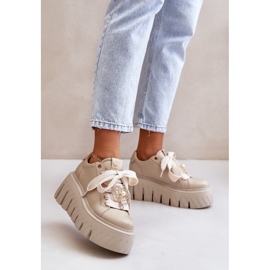 Sneakers Da Donna Su Suola Massiccia Con Decorazione Oro CheBello 4530 Beige 2