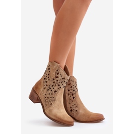 Stivali Tacco Alto da Donna Con Motivo Traforato Lewski 3394/2 Beige 1