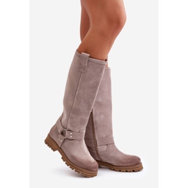 Stivali sopra il ginocchio da donna in pelle scamosciata Lewski 3615 Cappuccino beige 1