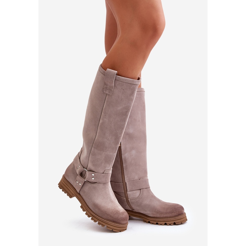 Stivali sopra il ginocchio da donna in pelle scamosciata Lewski 3615 Cappuccino beige 1