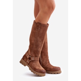 Stivali sopra il ginocchio da donna in pelle scamosciata Lewski 3615 Marrone 1