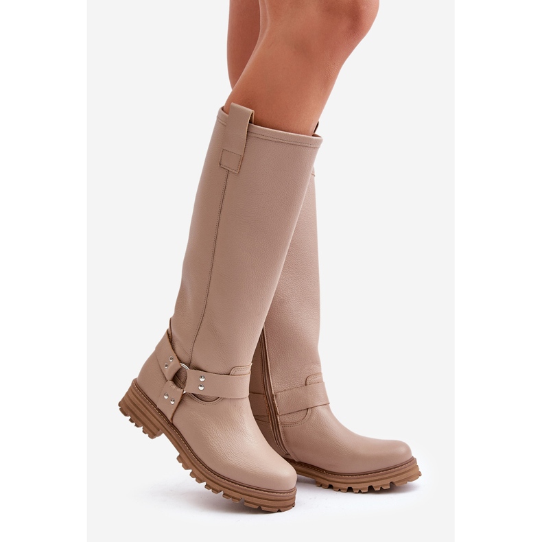 Stivali sopra il ginocchio da donna in pelle Lewski 3615 Beige 1