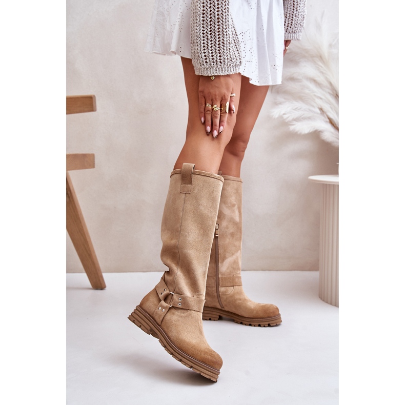 Stivali sopra il ginocchio da donna in pelle scamosciata Lewski 3615 Beige 2