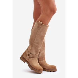 Stivali sopra il ginocchio da donna in pelle scamosciata Lewski 3615 Beige 1