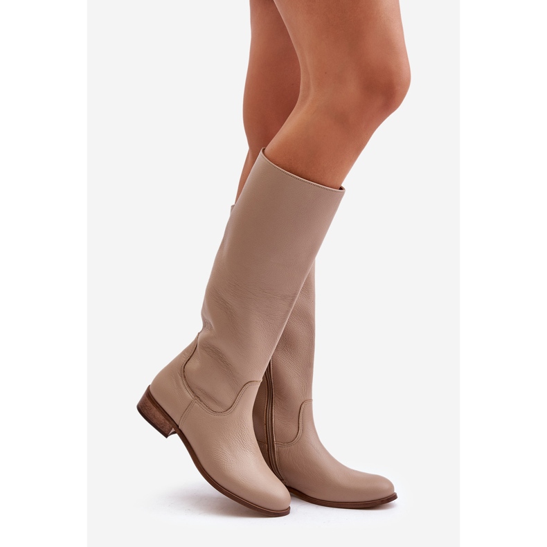 Lewski Stivali a metà polpaccio da donna in pelle con cerniera sinistra 3616 Beige 1