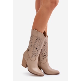 Stivali a metà polpaccio traforati su tacco alto in pelle Lewski 3609 Beige 1