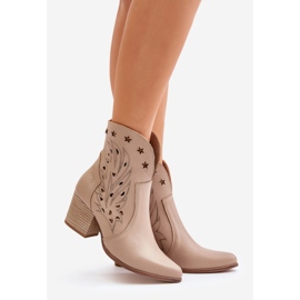 Stivali Da Cowboy In Pelle Traforata Con Tacco Alto Lewski 3613 Beige 1
