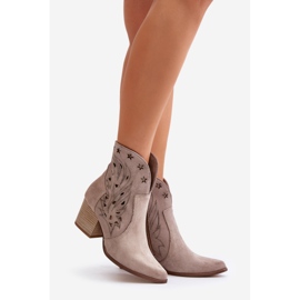 Stivali da cowboy in pelle scamosciata traforata su tacco alto Lewski 3613 Cappuccino beige 1