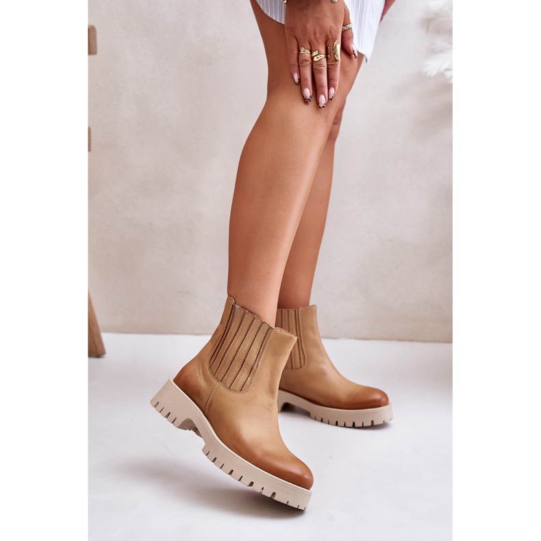 Stivali Slip-On Da Donna Con Tacco Piatto In Pelle Lewski 3611 Marrone 2