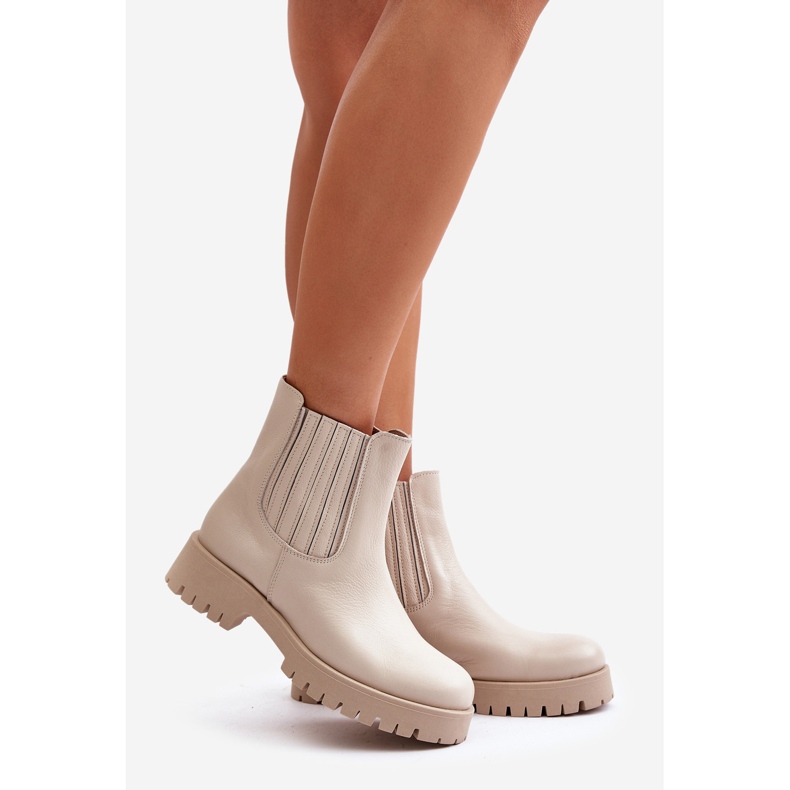 Stivali bassi slip-on in pelle da donna Lewski 3611 Beige chiaro 1