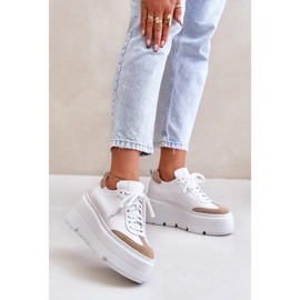 Sneakers In Pelle Su Una Piattaforma Massiccia Lewski 3635/X Bianco-Beige 2