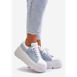 Scarpe da ginnastica in pelle su un'enorme piattaforma Jeans Lewski 3586 Bianco blu 1