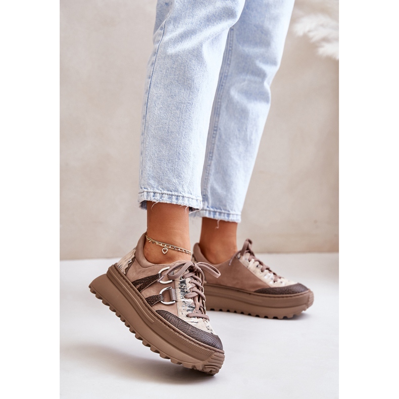 Sneakers in pelle da donna sulla piattaforma Maciejka 06562-10 Beige scuro 2