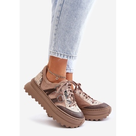 Sneakers in pelle da donna sulla piattaforma Maciejka 06562-10 Beige scuro 1