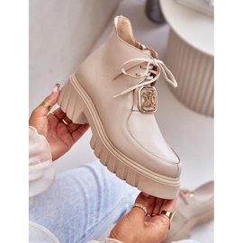 Zazoo 2952 Stivaletto In Pelle Beige Con Decorazione Oro 2