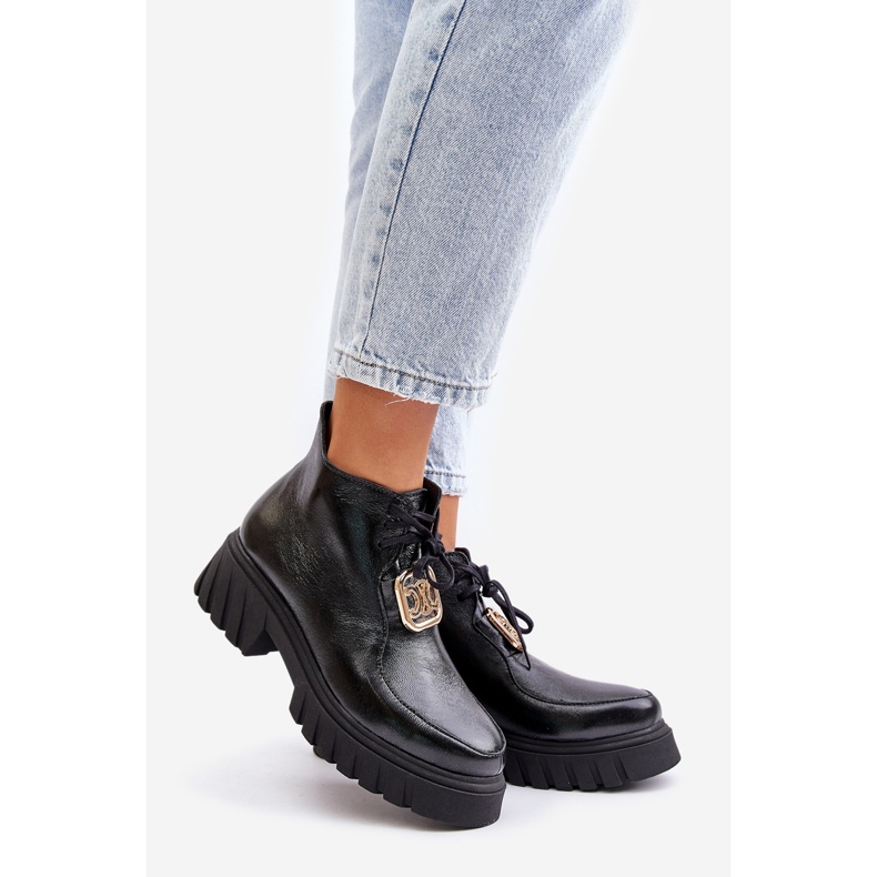 Zazoo 2952 Stivaletti In Pelle Con Decorazione Oro, Nero 1