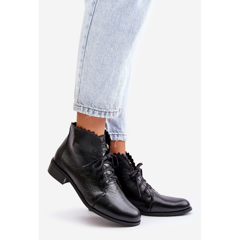 Zazoo 2964 Stivali piatti in pelle, neri nero 1