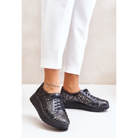 Zazoo 2973 Scarpe con plateau in pelle con motivo traforato, nere nero 2
