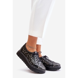 Zazoo 2973 Scarpe con plateau in pelle con motivo traforato, nere nero 1