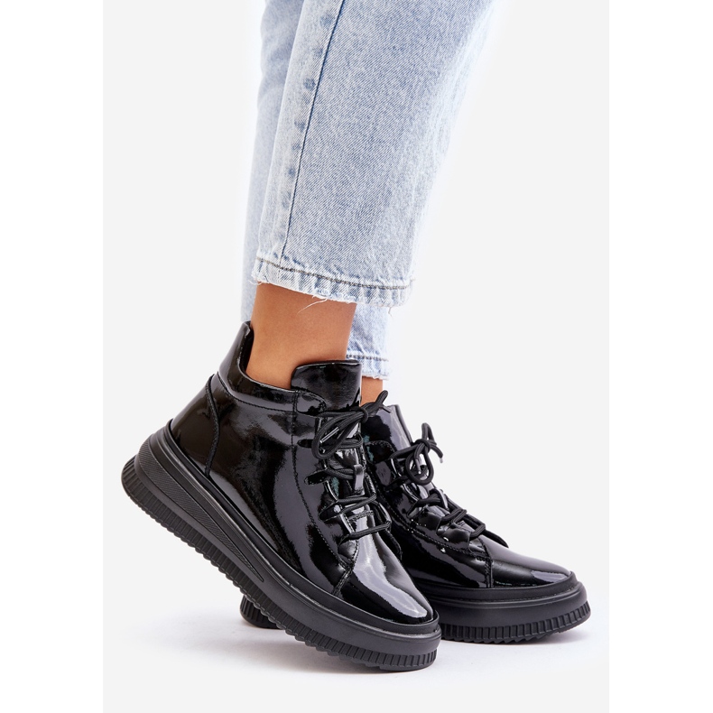 Scarpe sportive con plateau in vernice leggera Pelle naturale Artiker 55C1049 Nere nero 1