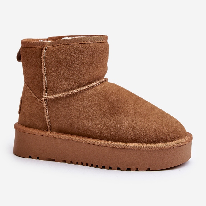 Stivali da neve con plateau alla caviglia in pelle scamosciata color cammello Rianaella beige 2