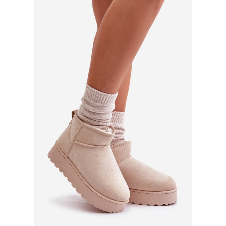 Doposci da donna con plateau e fodera in pelliccia, Xamella beige chiaro 1
