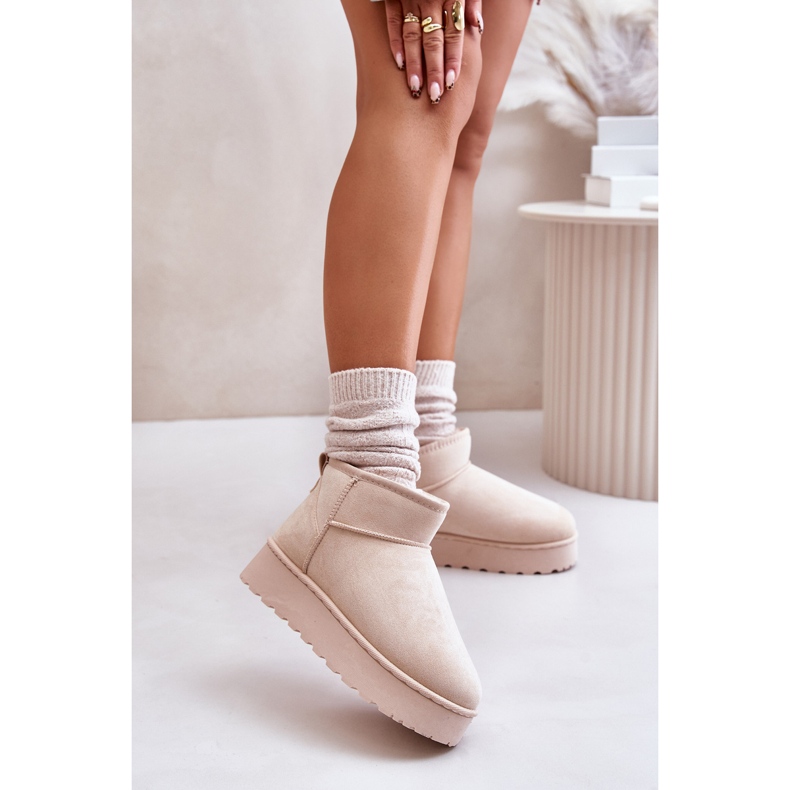 Doposci da donna con plateau e fodera in pelliccia, Xamella beige chiaro 2