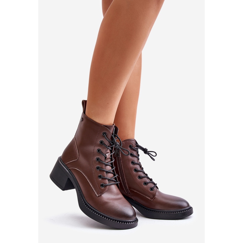 Stivali Isolanti da Donna con Tacco Basso in Pelle Naturale Vinceza 66722 Marrone 1