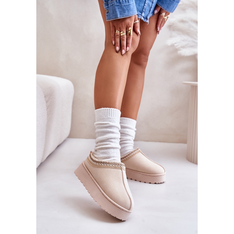 Doposci da donna con plateau e fodera in pelliccia, Remenia beige chiaro 2