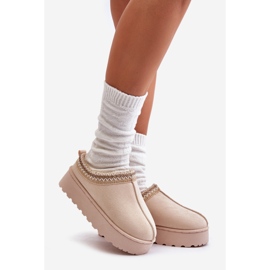 Doposci da donna con plateau e fodera in pelliccia, Remenia beige chiaro 1