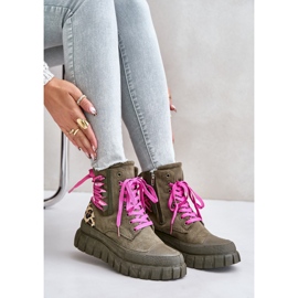 Stivali Da Donna Con Plateau Con Lacci Decorativi, Edidda Verde Leopardo 2