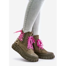 Stivali Da Donna Con Plateau Con Lacci Decorativi, Edidda Verde Leopardo 1