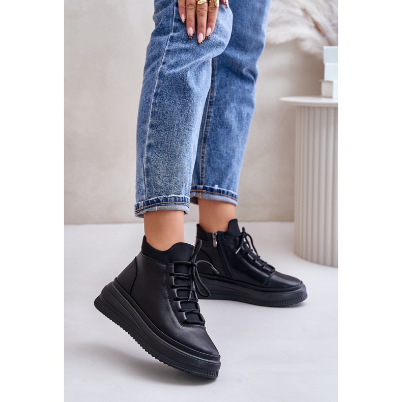 Scarpe sportive in pelle leggera sulla piattaforma Artiker 55C1041 Nere nero 2