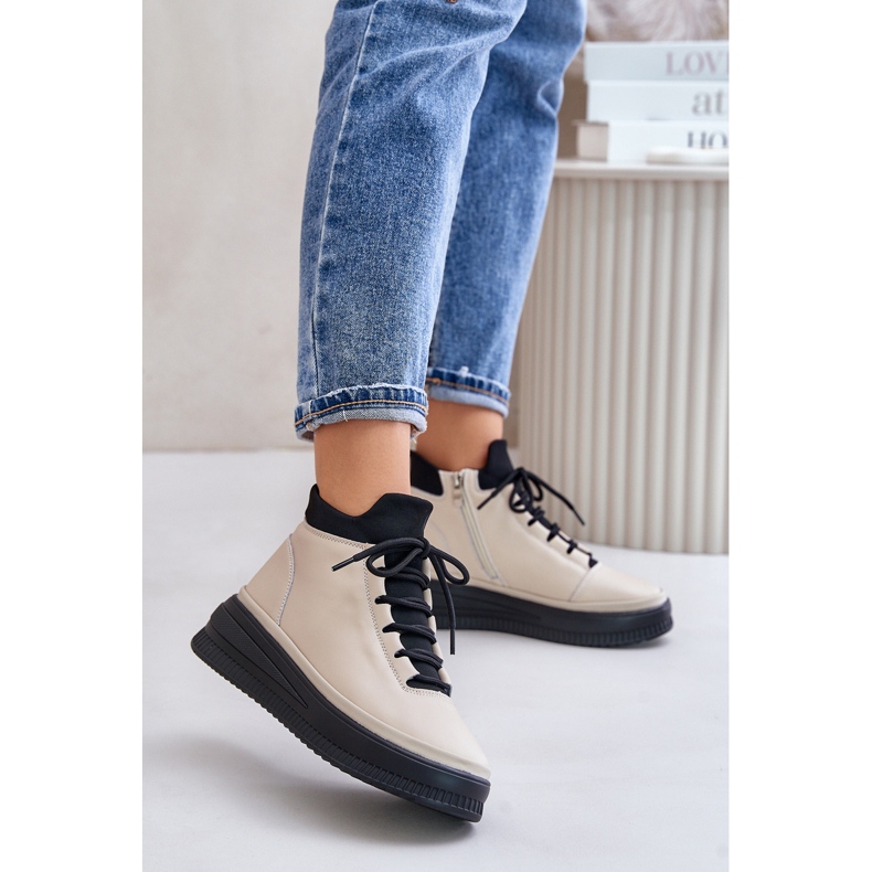 Scarpe sportive in pelle leggera sulla piattaforma Artiker 55C0554 Beige 2