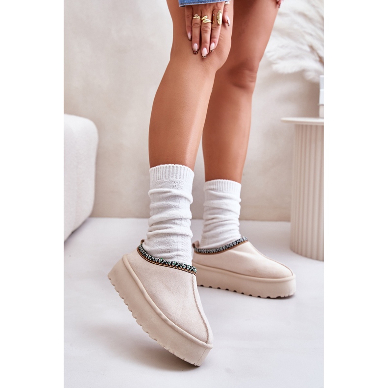Pantofole Da Donna Con Plateau Con Ricamo, Beige Chiaro Neroma 2
