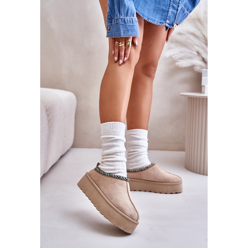 Pantofole Da Donna Con Plateau Con Ricamo, Beige Neroma 2