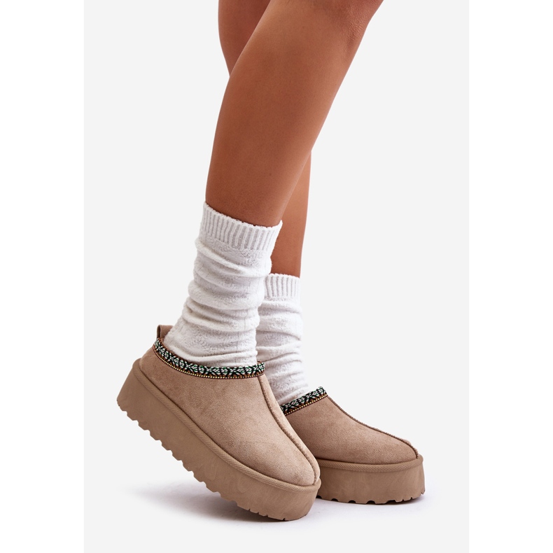 Pantofole Da Donna Con Plateau Con Ricamo, Beige Neroma 1