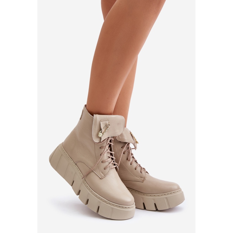 Zazoo 60511 Stivali in pelle da donna sulla calda piattaforma beige 1