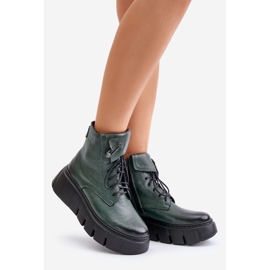 Zazoo 60511 Stivali in pelle da donna sulla piattaforma riscaldata, verde scuro 1